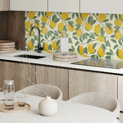Panou decorativ bucatarie pătrat Model de plante în stil lămâie