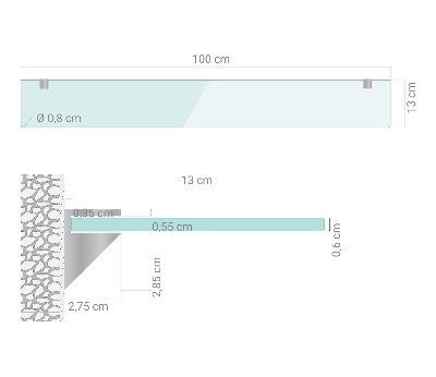 Raft de sticlă agățat transparentă