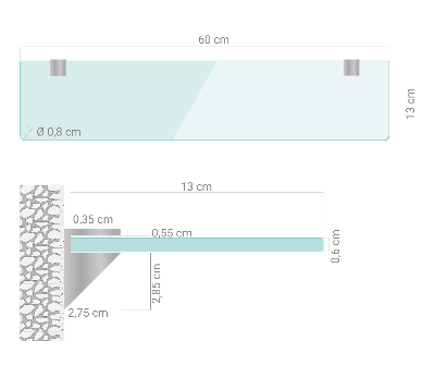Raft de sticlă agățat transparentă