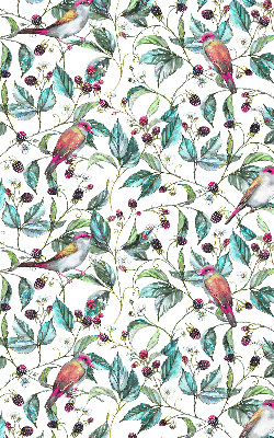Roleta geam interior Frunze albastre și păsări colorate