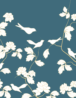 Roleta geam interior Păsări albe pe flori albe