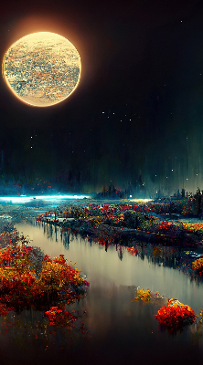 Roleta geam Râul în lumina lunii