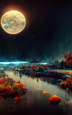 Roleta geam Râul în lumina lunii