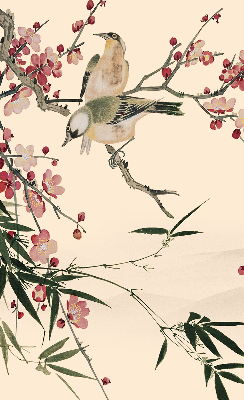 Roleta geam Floare de vișine și pasăre