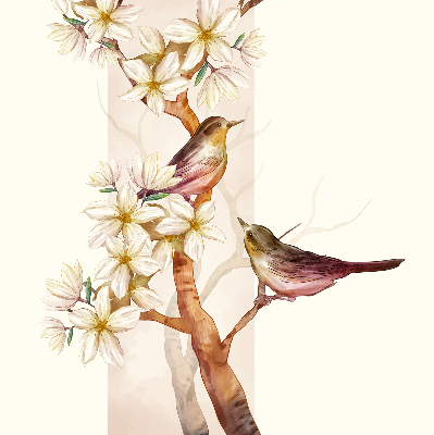 Stor geam Păsări pe un copac cu flori
