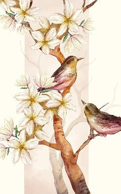 Stor geam Păsări pe un copac cu flori