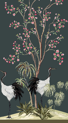 Roleta textila Păsări cu un tufiș de trandafir