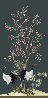 Roleta textila Păsări cu un tufiș de trandafir