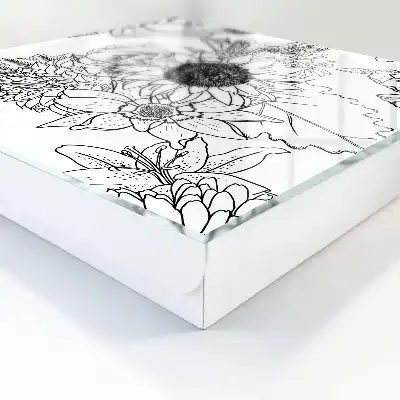 Artă liniară cu flori alb-negru