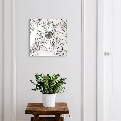 Artă liniară cu flori alb-negru