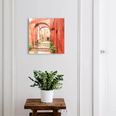 Stradă roșie cu plante și scări