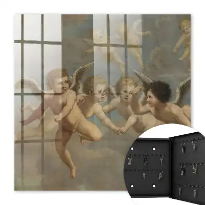 Pictură barocă îngeri zburători putti albastru