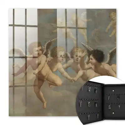 Pictură barocă îngeri zburători putti albastru