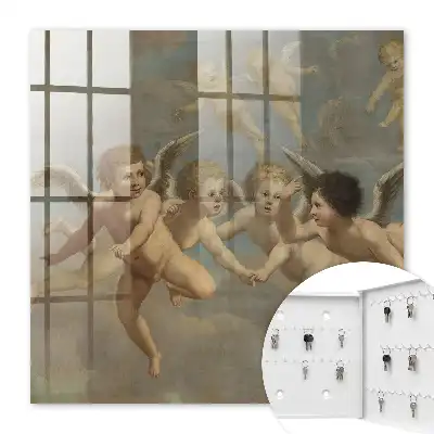 Pictură barocă îngeri zburători putti albastru