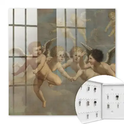 Pictură barocă îngeri zburători putti albastru
