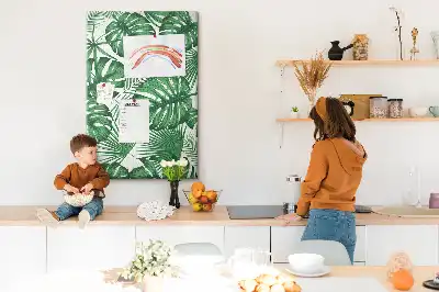 Panou din plută cu model frunze de monstera verzi