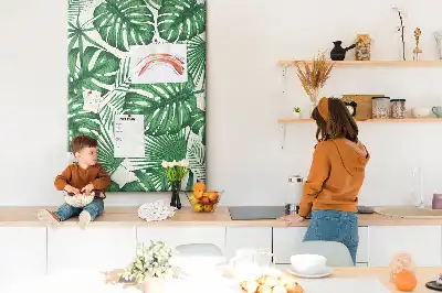 Panou din plută cu model frunze de monstera verzi