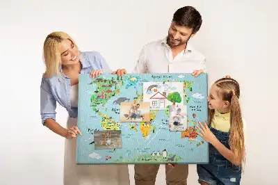 Tablă din plută Continente cu fauna globului