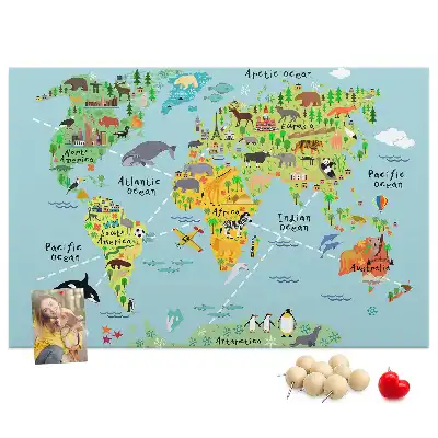 Tablă din plută Continente cu fauna globului