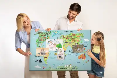 Tablă din plută Continente cu fauna globului