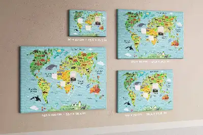Tablă din plută Continente cu fauna globului