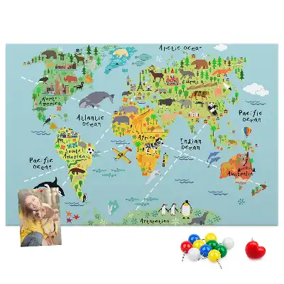 Tablă din plută Continente cu fauna globului