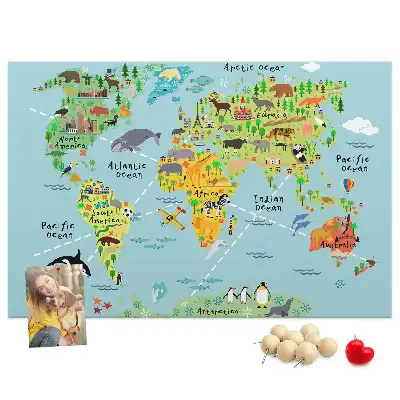 Tablă din plută Continente cu fauna globului