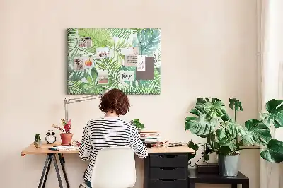 Panou din plută cu imprimeu de frunze tropicale și compoziție vegetală
