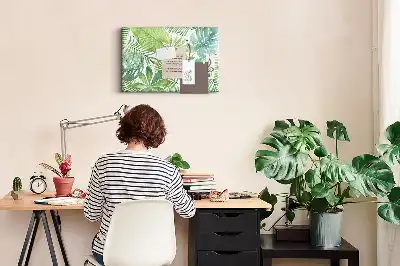Panou din plută cu imprimeu de frunze tropicale și compoziție vegetală
