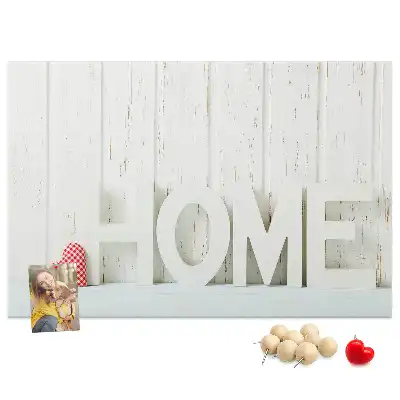 Tablă de plută cu design tipografic Home pentru peretele sufrageriei