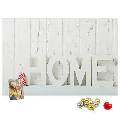 Tablă de plută cu design tipografic Home pentru peretele sufrageriei