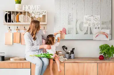 Tablă de plută cu design tipografic Home pentru peretele sufrageriei