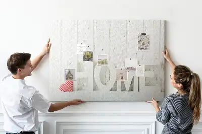 Tablă de plută cu design tipografic Home pentru peretele sufrageriei