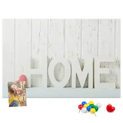 Tablă de plută cu design tipografic Home pentru peretele sufrageriei