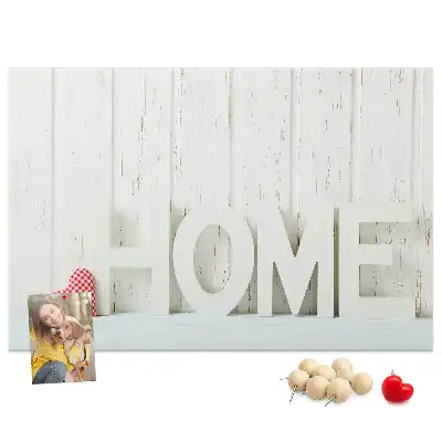 Tablă de plută cu design tipografic Home pentru peretele sufrageriei
