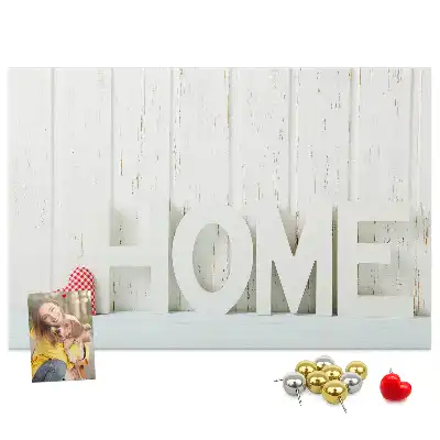 Tablă de plută cu design tipografic Home pentru peretele sufrageriei