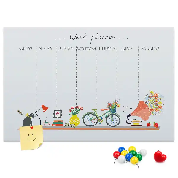 Tablă de plută tip calendar săptămânal pentru perete