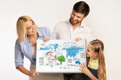 Hartă a lumii din plută cu design albastru