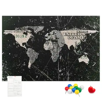 Panou din plută Hartă a lumii cu model dolar