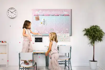 Tablă din plută tip planificator săptămânal cu model inorogi