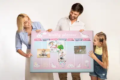 Tablă din plută tip planificator săptămânal cu model inorogi
