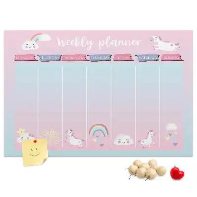 Tablă din plută tip planificator săptămânal cu model inorogi