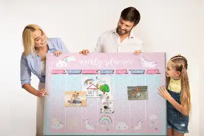 Tablă din plută tip planificator săptămânal cu model inorogi