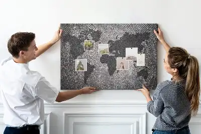 Panou din plută cu hartă minimalistă a lumii cu aspect de beton