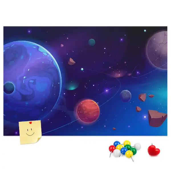 Panou de plută cu model planete și galaxie