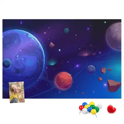 Panou de plută cu model planete și galaxie