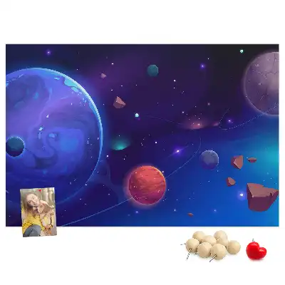 Panou de plută cu model planete și galaxie