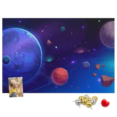 Panou de plută cu model planete și galaxie