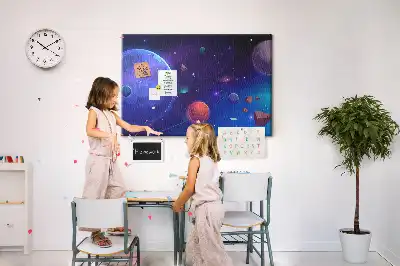 Panou de plută cu model planete și galaxie