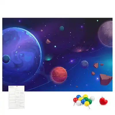 Panou de plută cu model planete și galaxie